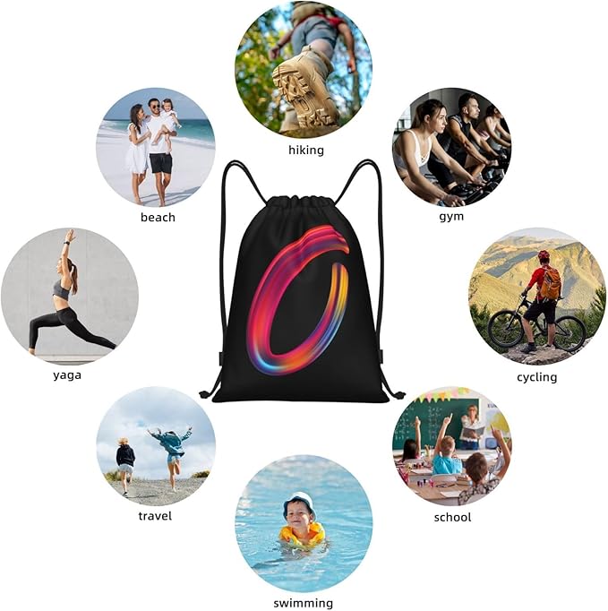 Drawstring Bags Initial Drawstring Backpack Sackpack Black Draw String Cinch Bags for Sports, Gym, Travel, Swimming, Beach, Camping, Rainbow Letter O