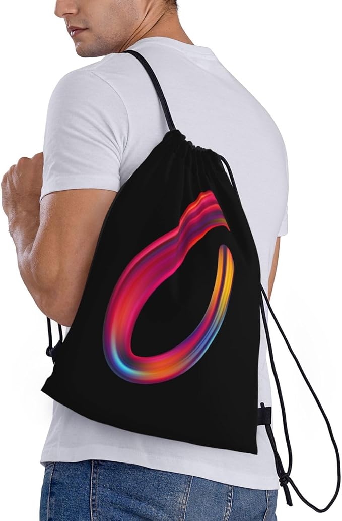 Drawstring Bags Initial Drawstring Backpack Sackpack Black Draw String Cinch Bags for Sports, Gym, Travel, Swimming, Beach, Camping, Rainbow Letter O